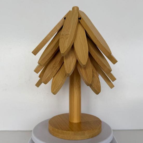 3/4/5Pcs Placemat Christmas Tree Design Bamboo Table Cushion Coaster Set High Temperature Resistant Insulation Mat