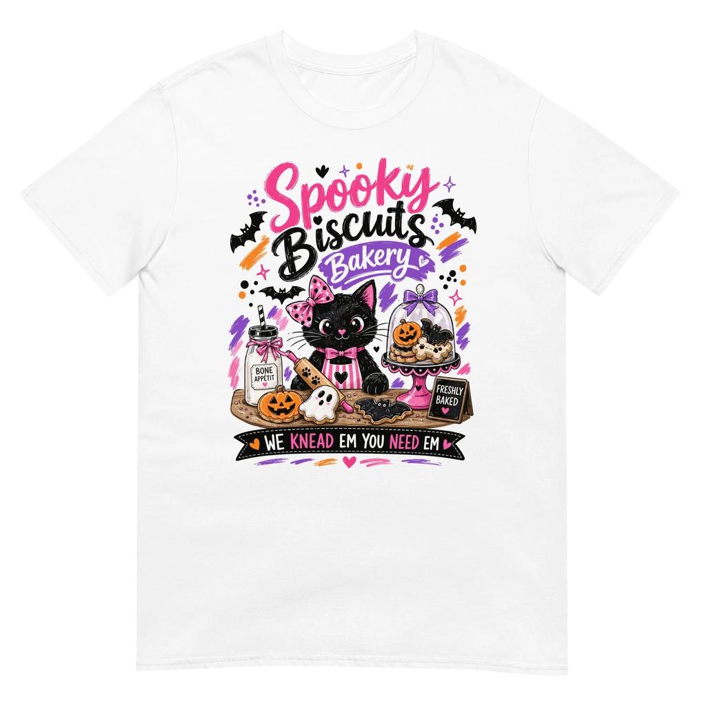 Spooky Biscuits Bakery Halloween Black Cat Baker Baking Cute Graphic T Shirt