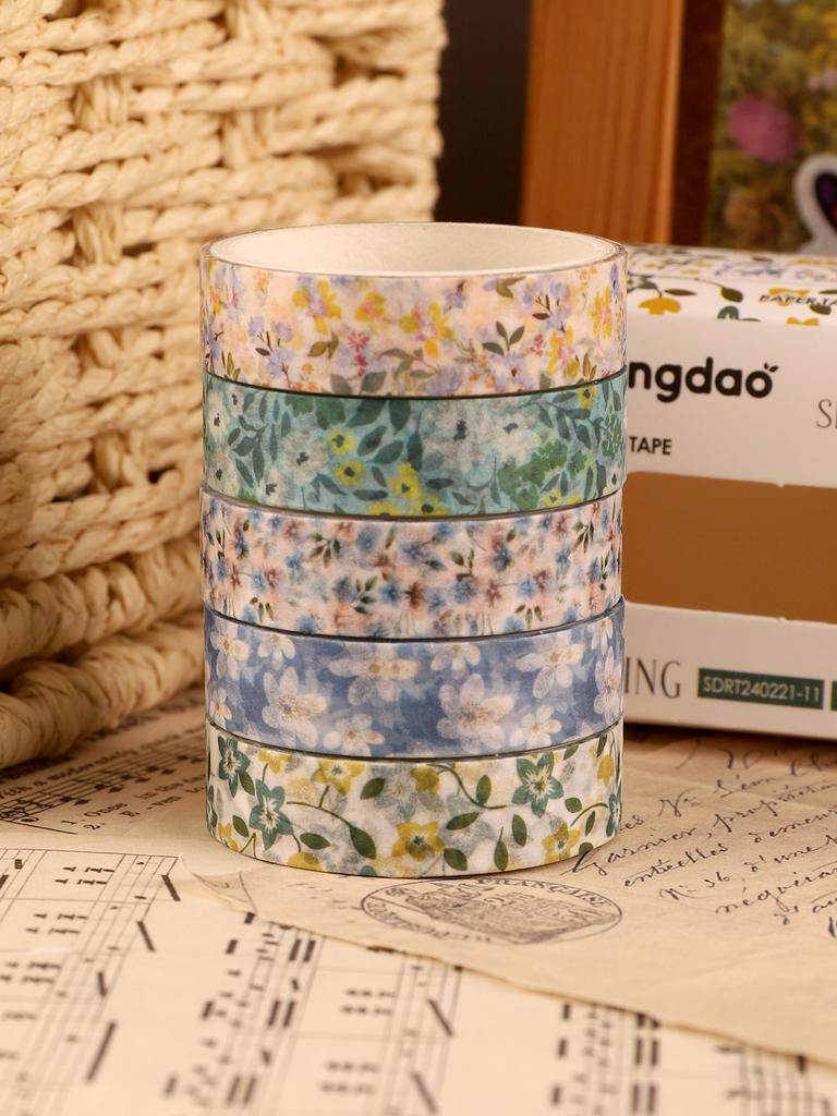 5rolls/Box Colored Floral Washi Tape Scrapbooking Supplies Washitape Spring Washi Tape Scrapbooking Diy Deco Creative Washi Tape