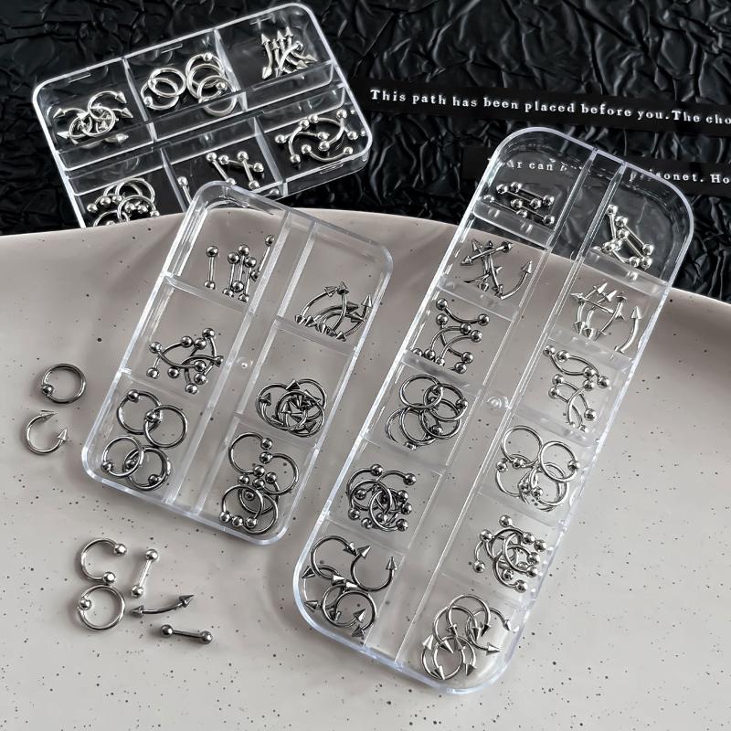 30/60PCS/Box 3D Punk Style Metal Retro Circle Nail Art Charms Black White Nail Decoration Manicure Accessory
