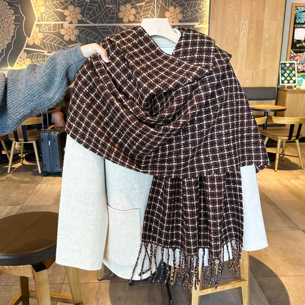 Autumn and Winter High End Houndstooth Fringed Scarf for Girls  Korean Style Versatile Thickened Warm Scarf Long Shawl