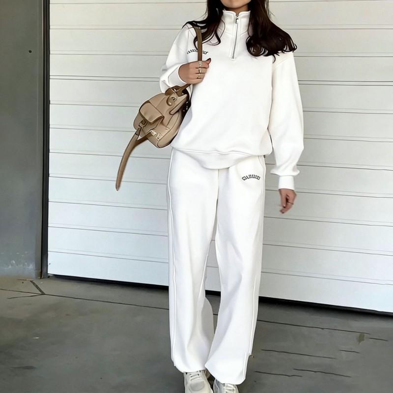 Clothes Women s Fashionable Suit Casual Loose All-matching Solid Color Long-sleeved Sweater Trouser Sets S белый