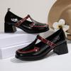 Fashion Fashion One Strap Single Shoes Summer New Round Toe Middle Buckle Rivet Metal Buckle Colorblock Square Heel High Heels