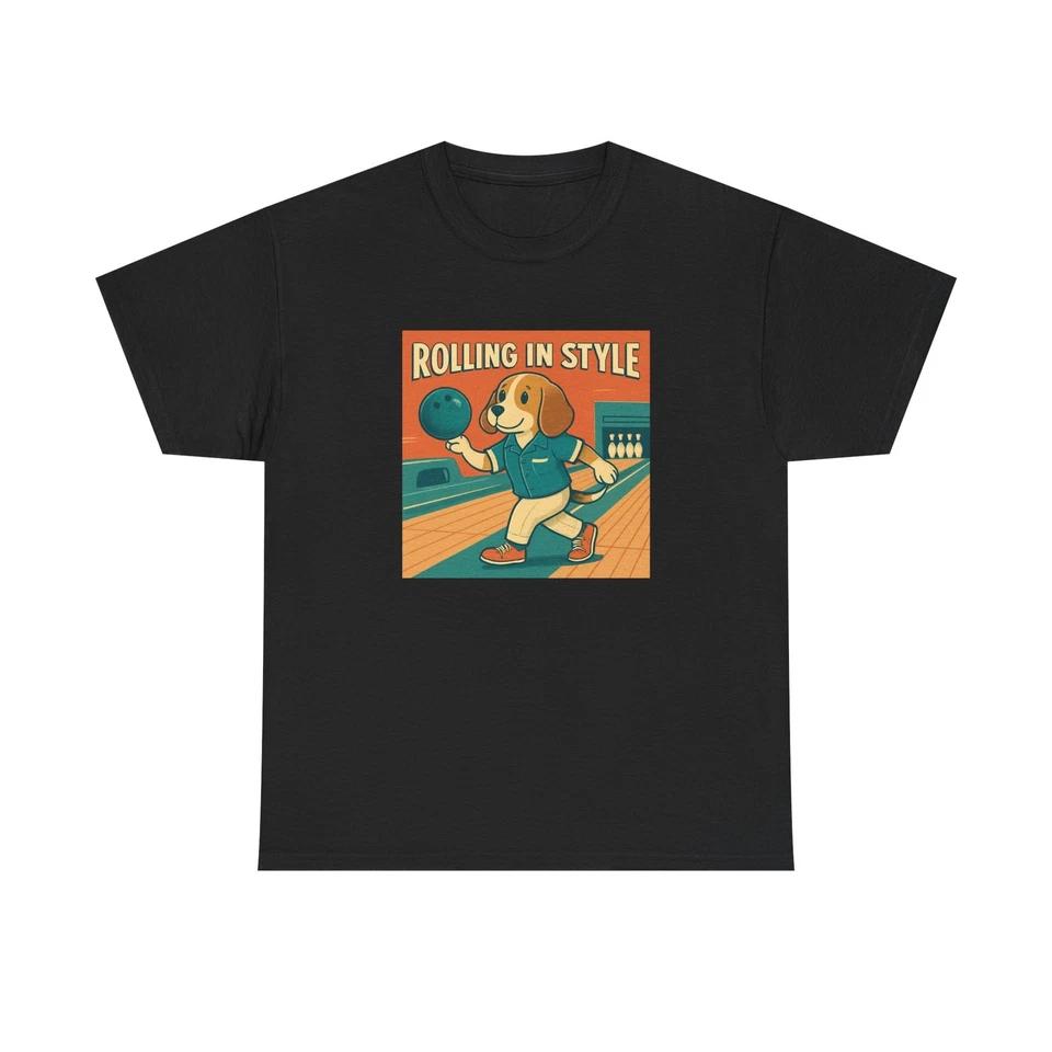 Unisex Adult T Shirt Bowling Beagle Retro Roll S