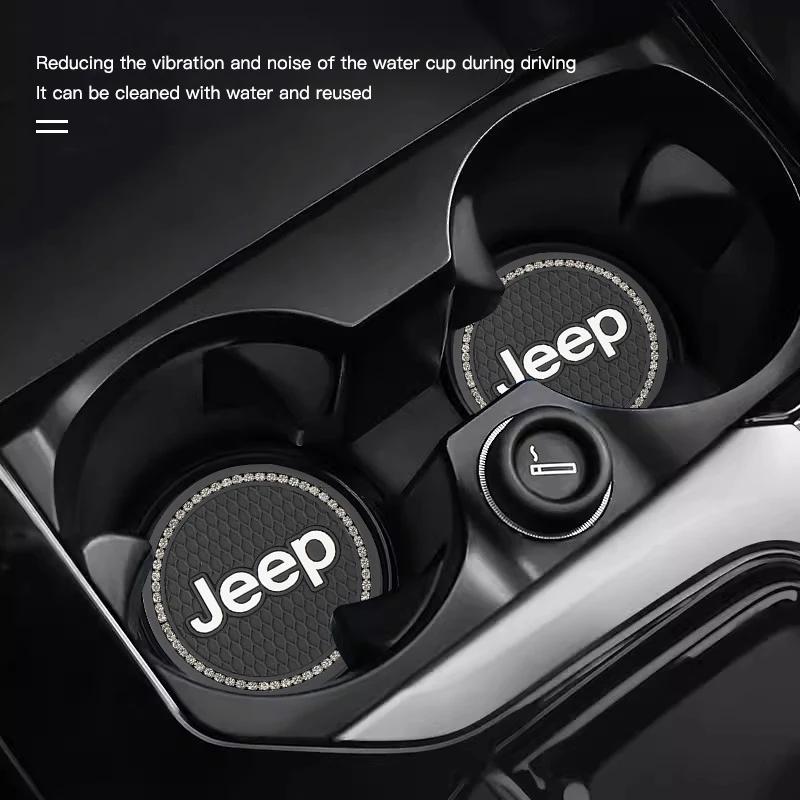 For Jeep 2Pcs Car Waterproof Anti Slip Water Cup Mat Auto Interior Accessories For Jeep Grand Liberty Cherokee Wrangler JK Gl