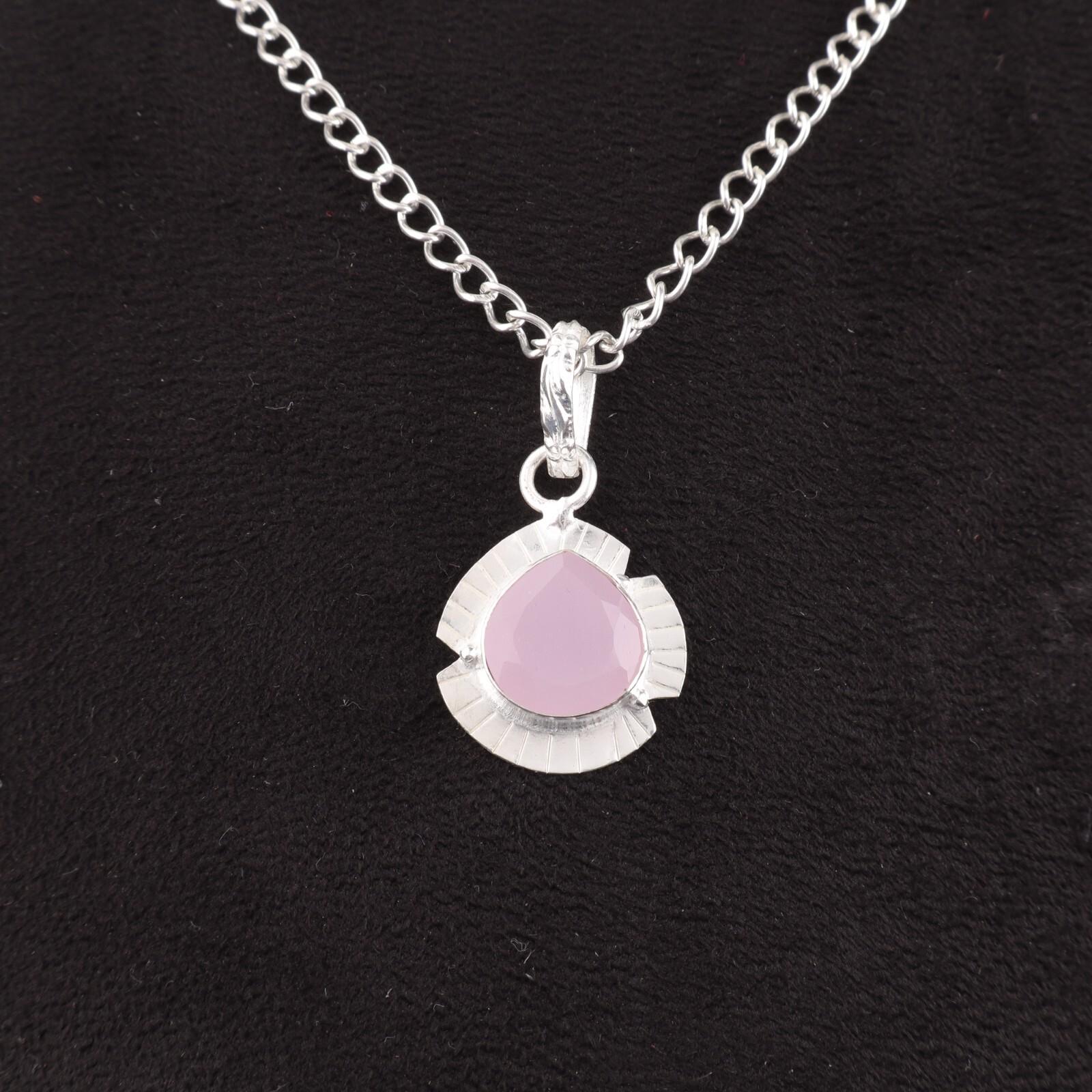 

Natural Rose Chalcedony 925 Sterling Silver Daughter Gift Wedding Ethnic Pendant PP-8-18