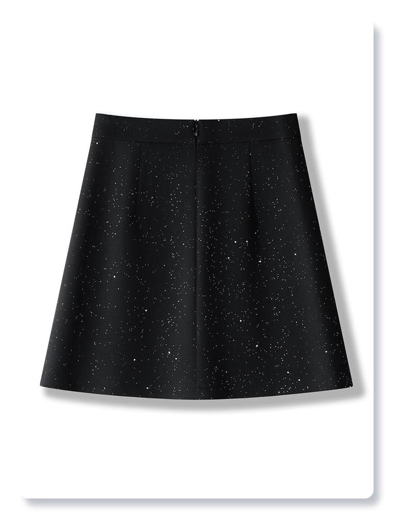 Women's Gray Sequined Midi Skirt - Spring 2025 High Waist Bodycon A-line