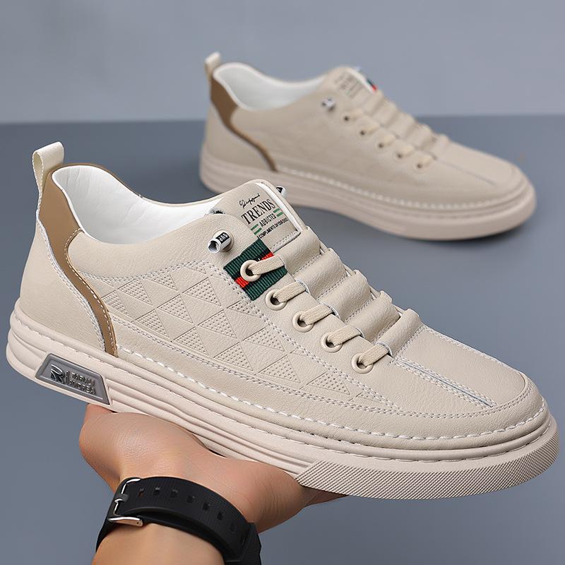 

Мужская обувь 2025 новый тренд универсальная мужская повседневная обувь мужские кеды весенняя мягкая подошва мягкая кожа дышащая кожаная обувь 38 бежевый