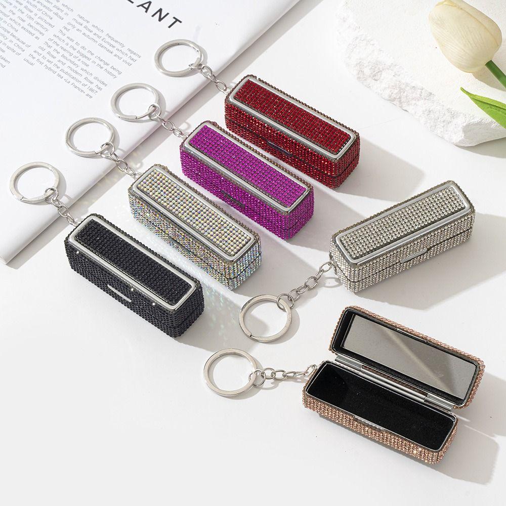 Bling Lip Gloss Storage Case Keychain Portable Lipstick Holder Rhinestone Lipstick Box  Makeup