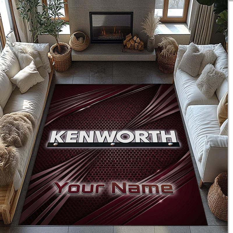 Kenworth Crystal Velvet Rug, Custom Name Text Personalized Non‑Slip Floor Mat for Home Decor Gift
