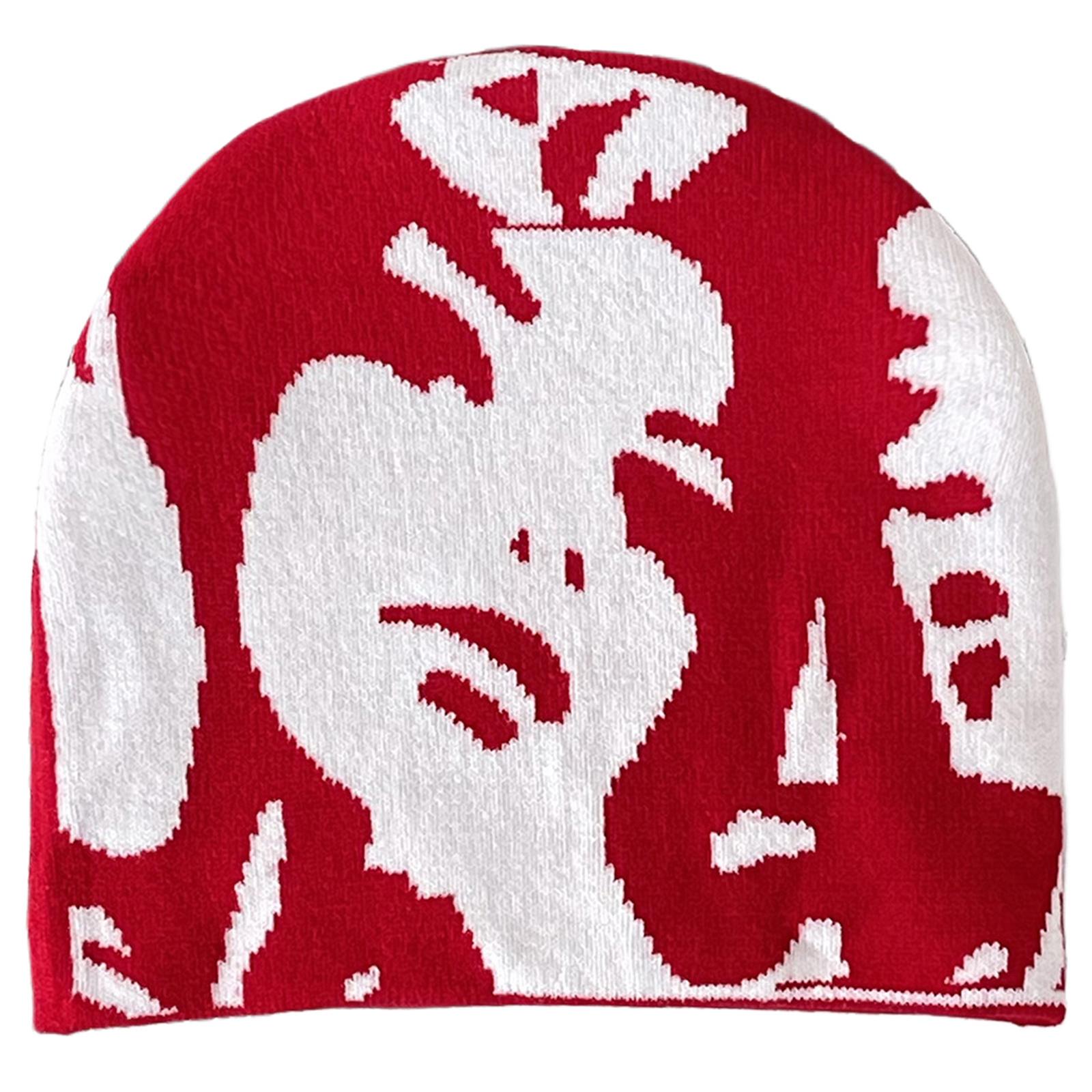 

Шапка-бини для взрослых с рисунком человеческого портрета, эластичная зимняя теплая вязаная шапка, шапка-бини для студентов, подростков, велоспорта красный