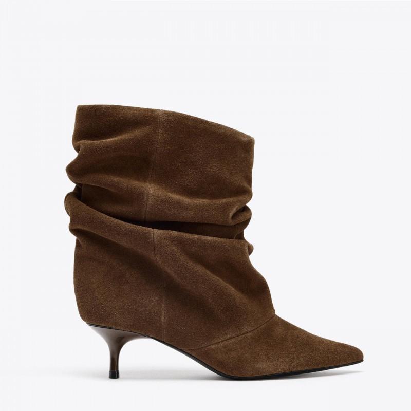 Plus Size Womens Pointed Toe Mid Calf Boots Faux Suede Stacked Western Style Heeled Fall Winter