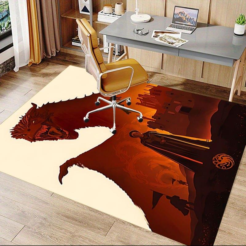 1pc Fire and Blood Office Carpet Chair Mats, Home Decor Mat | Fantasy Theme Mat | Durable Mat, Dragon DecorB01