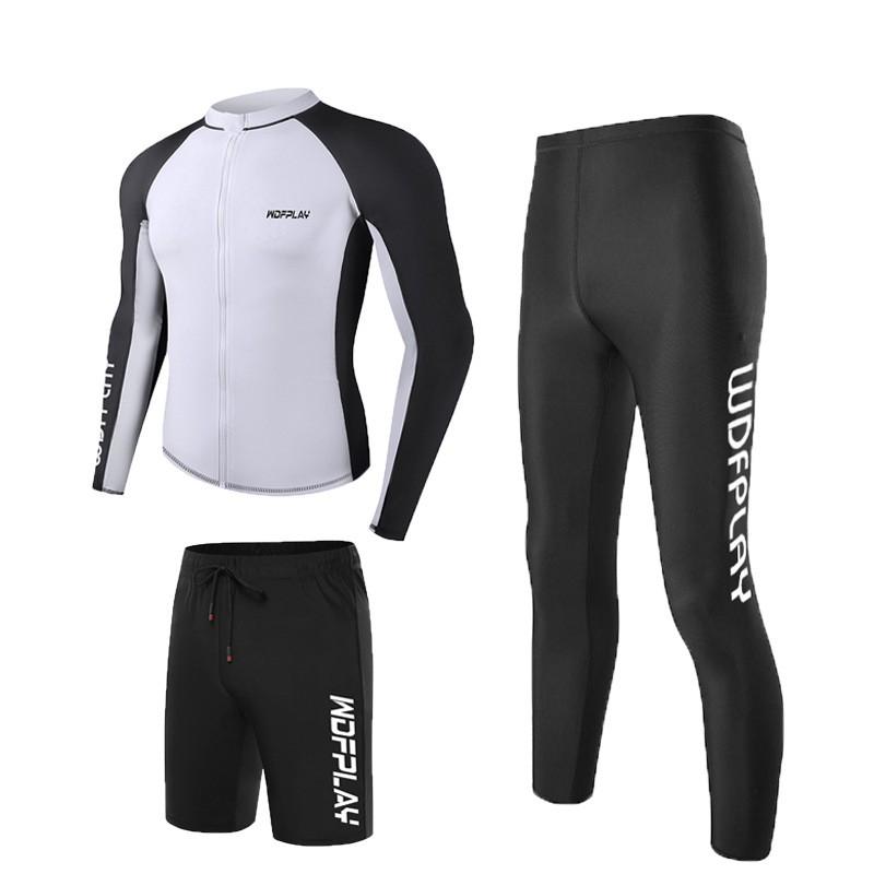 Mens UV Protection Rash Guard Set Long Sleeve Surfing Wetsuit Snorkeling Diving Outdoor Water Sports