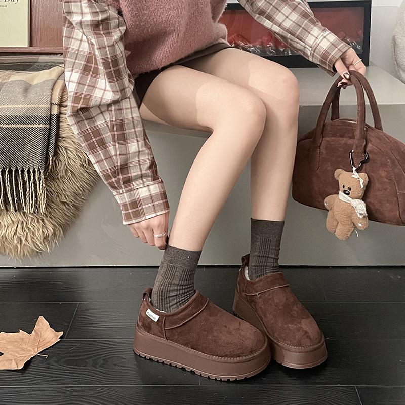 Thick-soled low-top snow boots, one-pedal cotton shoes for women's new winter velvet thermal bag head cotton slippers for external wear