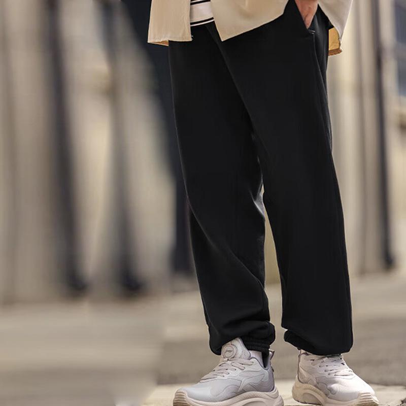 Li Ning Logo Print Fleece Lined Warm Cuffed Knitted Sports Pants Men Bottoms Black AKLTB11-4