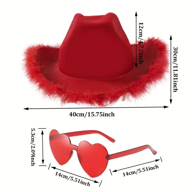 2pcs Cowboy Hat & Glasses Set - Romantic Couple Matching Accessories for Wedding Masquerade Parties & Cosplay Made of Polyester