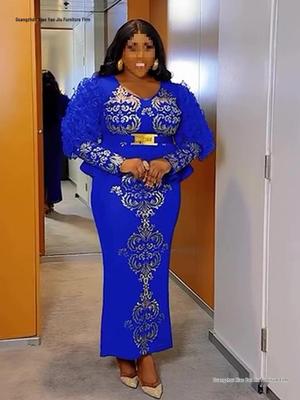 Plus Size Rhinestone Beaded V-neck Evening Dress for Women