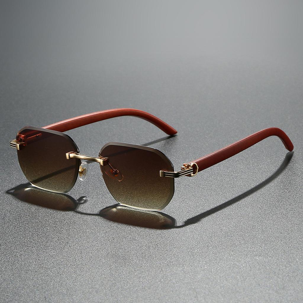 Trendy Rimless Sunglasses for Men Women Frameless Rectangle Wood Frame Sun Glasses Retro Shades Summer Traveling Eyewear UV400
