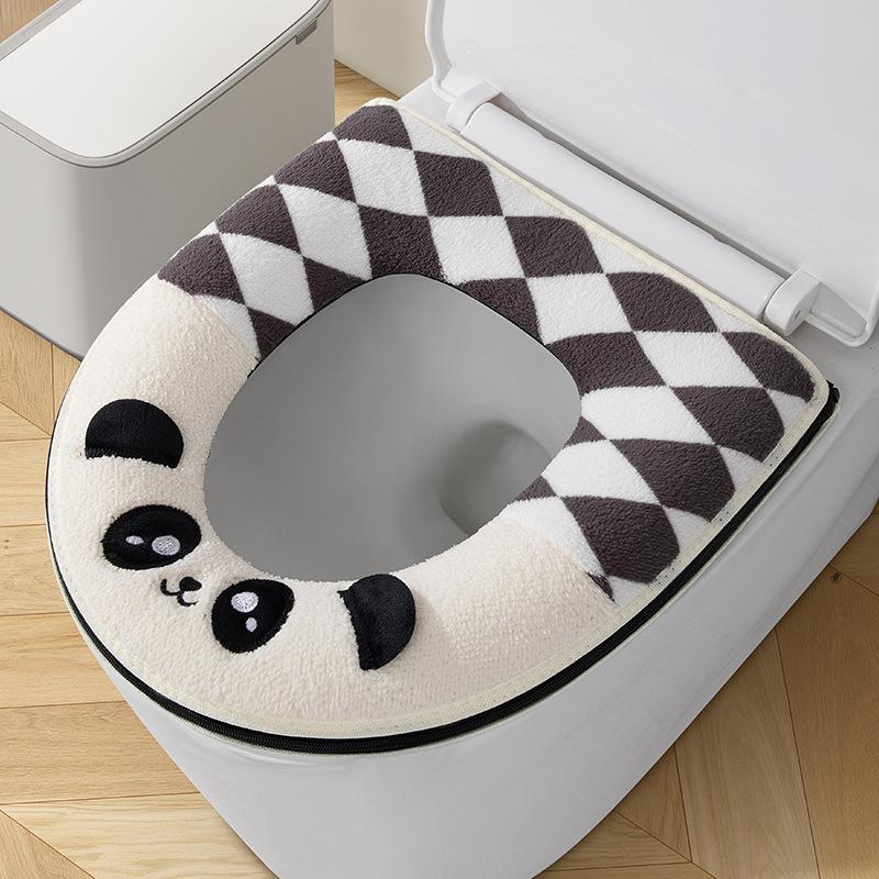 Four Seasons Universal Plush Toilet Seat Cover Set - Winter Thickened Zipper Style Cushion Ring.