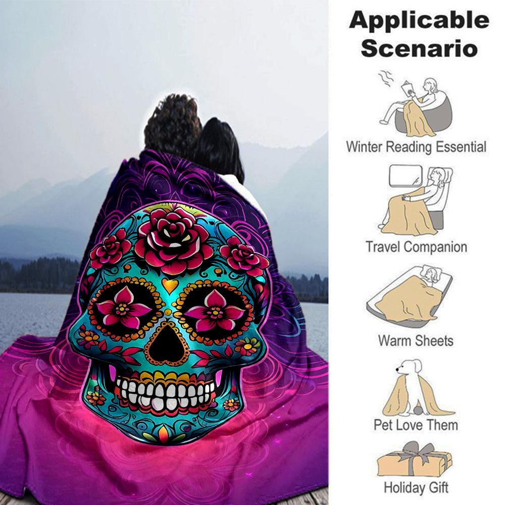 1pc Sugar Skull Throw Blanket Soft Flannel, Cozy All Season Polyester Perfect for Home, Office