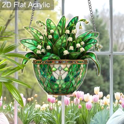 Acrylic Lily of the Valley Potted Plant Suncatcher Stained Glass Effect Window Hanging Ornament Flower Lover Gifts