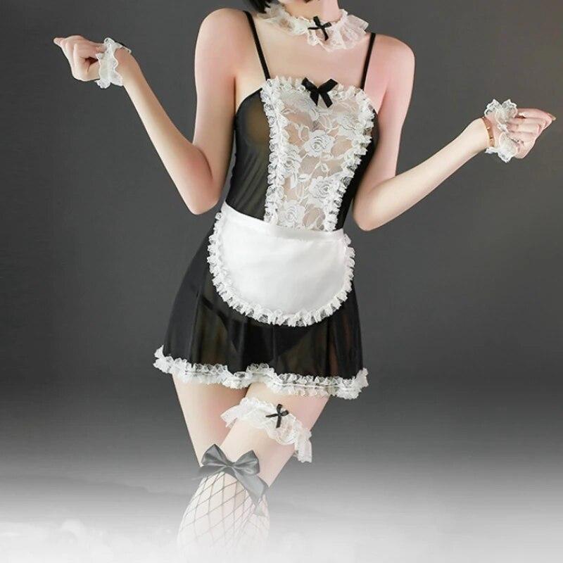 Women Sexy Lingerie French Apron Maid Dress Cosplay Costume Servant Lolita Hot Babydoll Dress Uniform Erotic Role Play Exotic