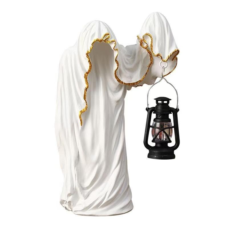 Ghost Wizard Lantern Figurines Dark Mysterious Home Decor Halloween Creative Props Scary Sculptures for Spooky Atmosphere