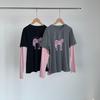 Taoguan Frühling Damen Schlankmachendes Rundhals-T-Shirt mit kleinem Pferdeaufdruck Two-in-One