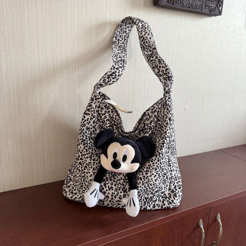 Trendy Leopard Print Mickey Tote: Fashionable, Large Capacity, Cute & Stylish Women's Shoulder Bag