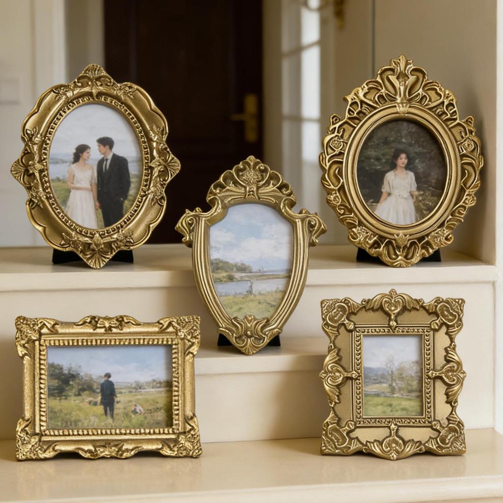 5pcs Resin Photo Frames Mini gold small photo frame shooting props DIY Craft Home Decor Wall Tabletop Picture Frame For Jewelry