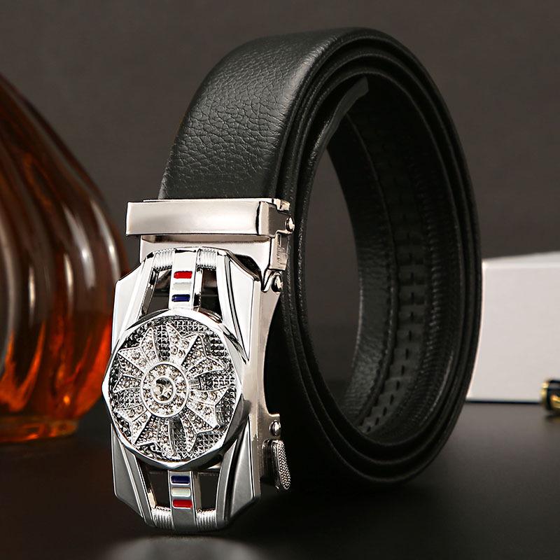 Men's Leather Belt with Rotatable Automatic Buckle - Stylish Business Trend Accessory