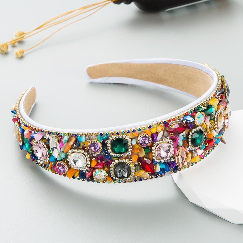 Women Hair Band Baroque Geometric Colored Stone Crystal Headband Super Sparkling Colored Glass Hair Hoop