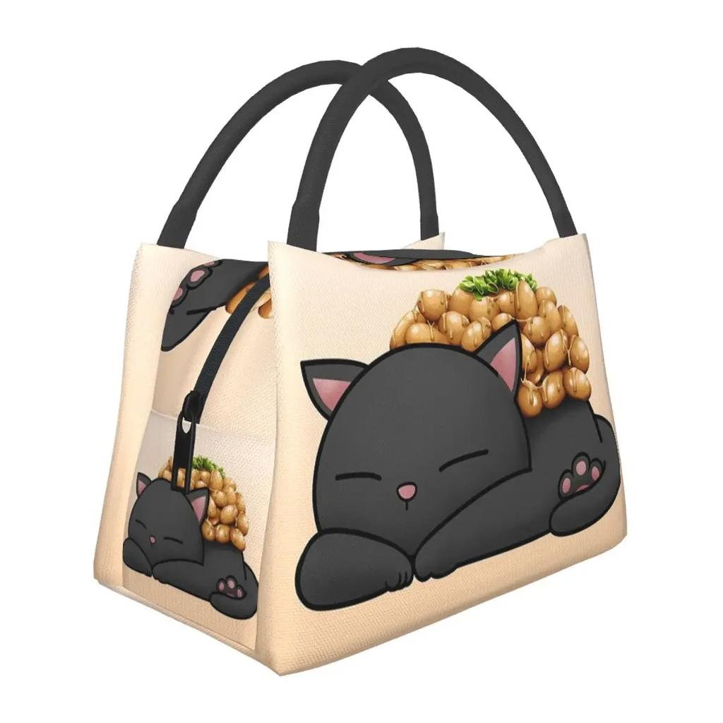 Natto Sushi Katze Lunchtaschen Isoliert Bento Box Wasserdicht Lunch Tote Picknicktaschen Kühltasche Thermotasche für Frau Mädchen Schule