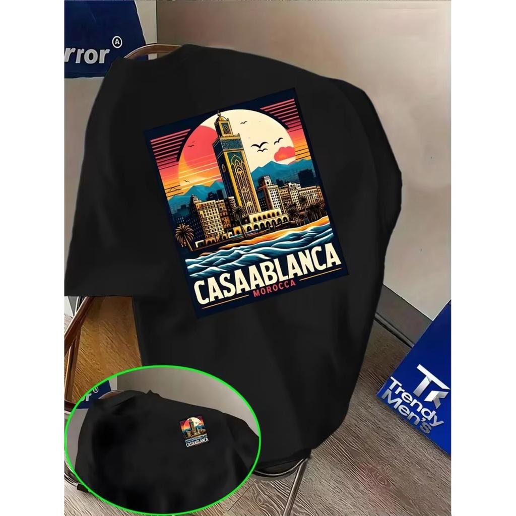 Casablanca Ästhetik Architektonische Grafik T-Shirts Herren Damen Lässig Hochwertig Trend Hip Hop Streetwear Oberteil Y2K Gothic Baumwolle Übergroße T-Shirts