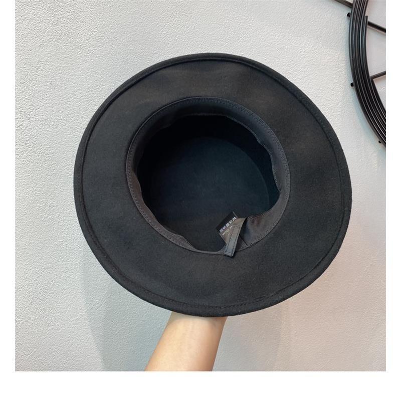 Autumn and Winter Women's Wool Woolen Flat Top Top Hat Female British Retro M Standard Celebrity Style White Felt Hat Jazz Hat Tide