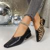 Dames Pumps met Middelhoge Hak Lente Herfst Lage Opening Dames Enkele Schoenen Vierkante Neus Luipaardprint Mode Comfortabele Dames Schoenen