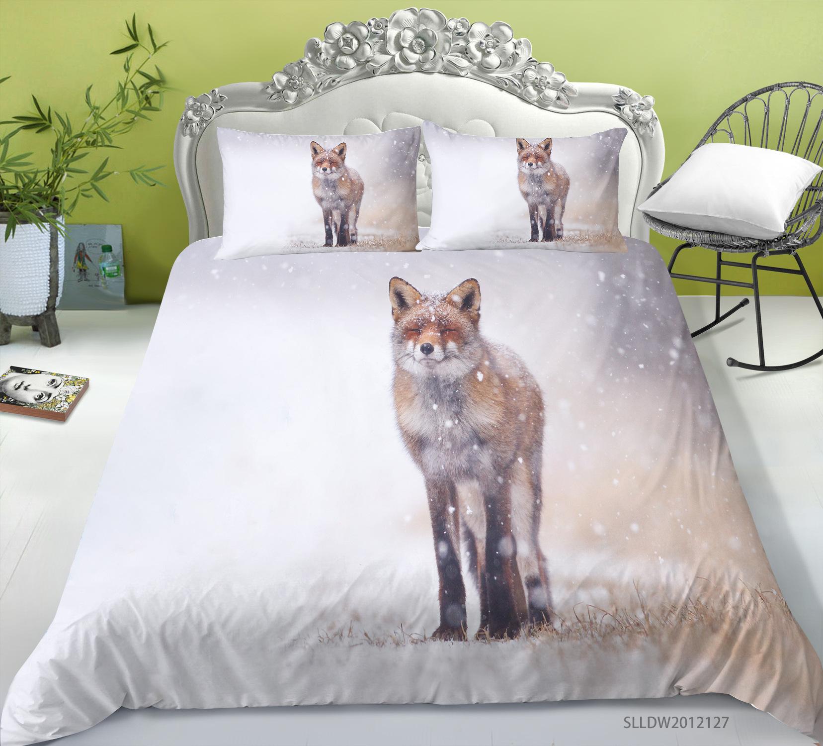 

Fox Duvet Cover Set King/Queen Size Orange Lovely Fox Bedding Set For Kids Teens Boys Wild Animal 2/3pcs Polyester Quilt Cover (135x200cm)