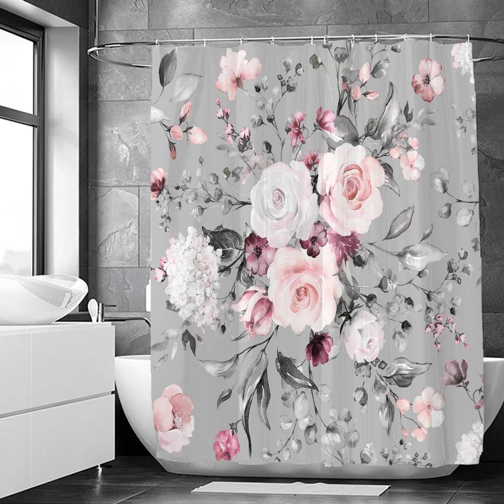GAEElegant Flowers Duschvorhang 180x180cm Blumiger Duschvorhang Polyester Badezimmervorhang Badezimmer Dekoration Waschmaschinenfest Mit