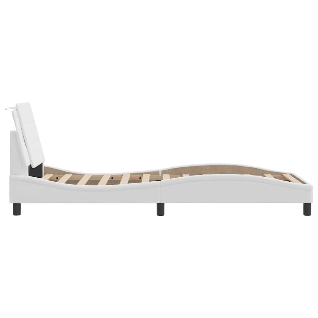 Vidaxl Rama Łóżka Z Zagłówkiem, Biała, 100X200 Cm, Sztuczna Skóra