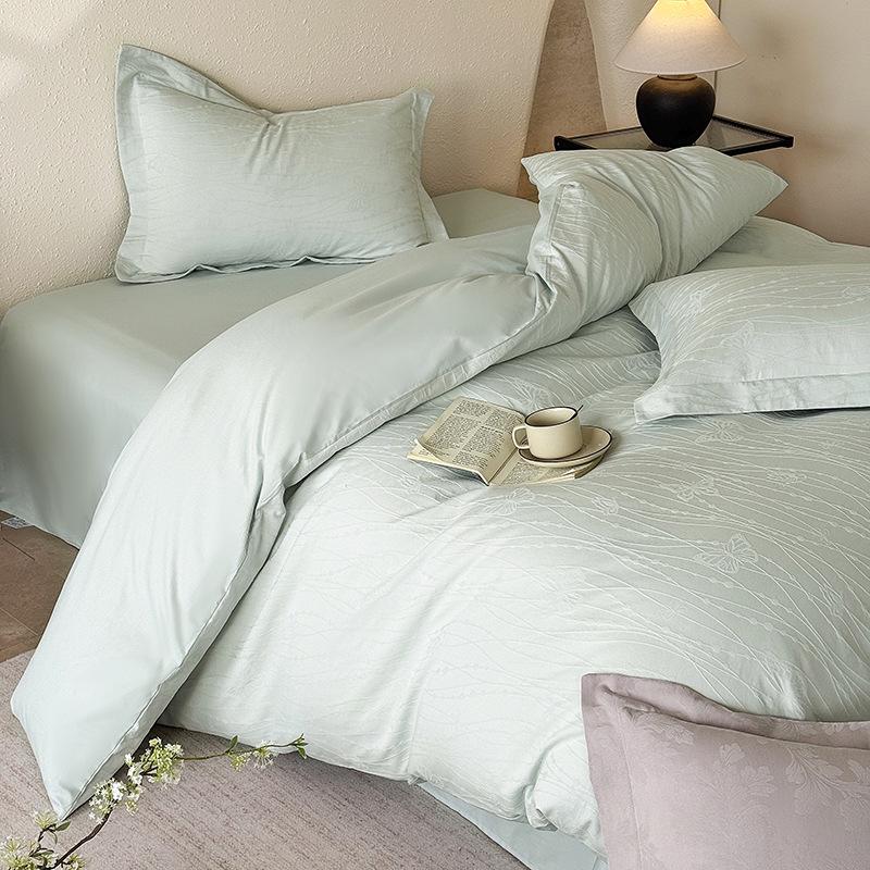 2026 All-Cotton Thick Knit Jacquard 4-Piece Bedding Set with Pillowcase, Sheet, and Duvet Cover.