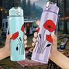 1PC Red Poppy Flower Bouquet 750ml Color Plastic Sports Water Bottle Leakproof Flip Straw Lid Suitable for Sports Office Home Use