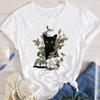 Fashion Cartoon Cat Plant Casual New Lovely Tees Women Short Sleeve Lady Female Graphic Tops Clothes Print Tshirt TShirt