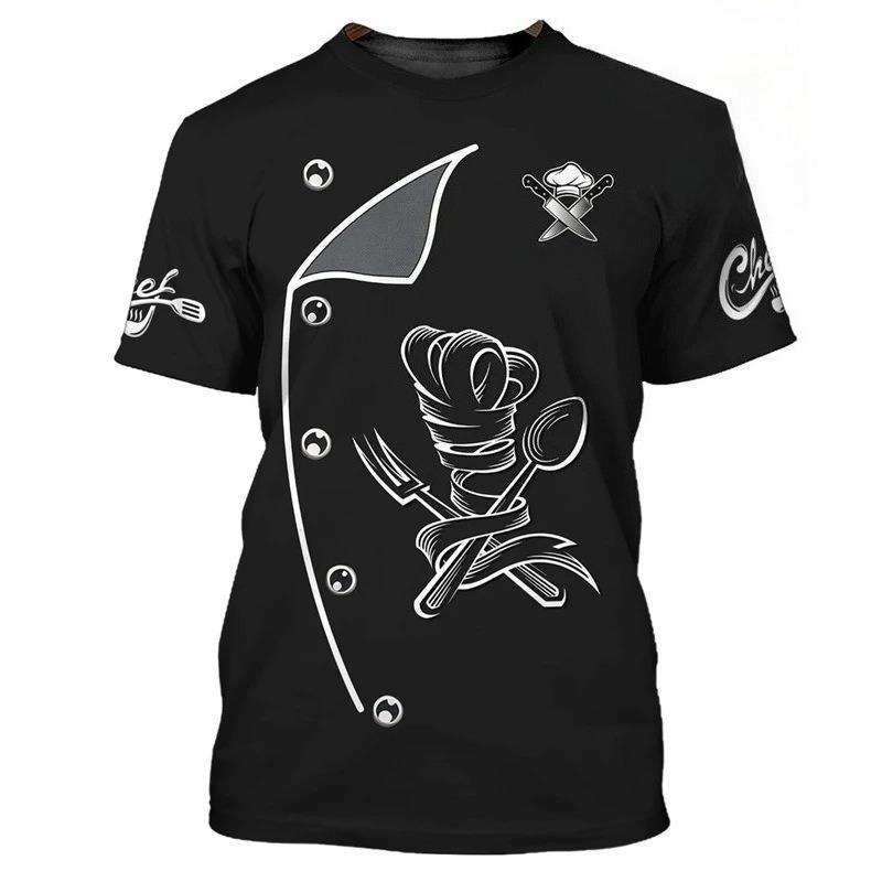 Kockens Arbets-T-shirt Herr 3D-tryckt T-shirt Kortärmad Rundhalsad Pullover Avslappnad Topp Kockuniform