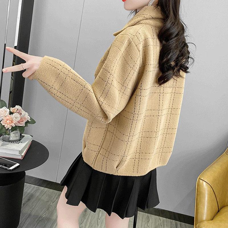 Woolen Cardigan Coat Women Spring and Autumn 2023 Versatile Foreigner Plaid Short Long Sleeve Casual Jacket Cardigan Female Top