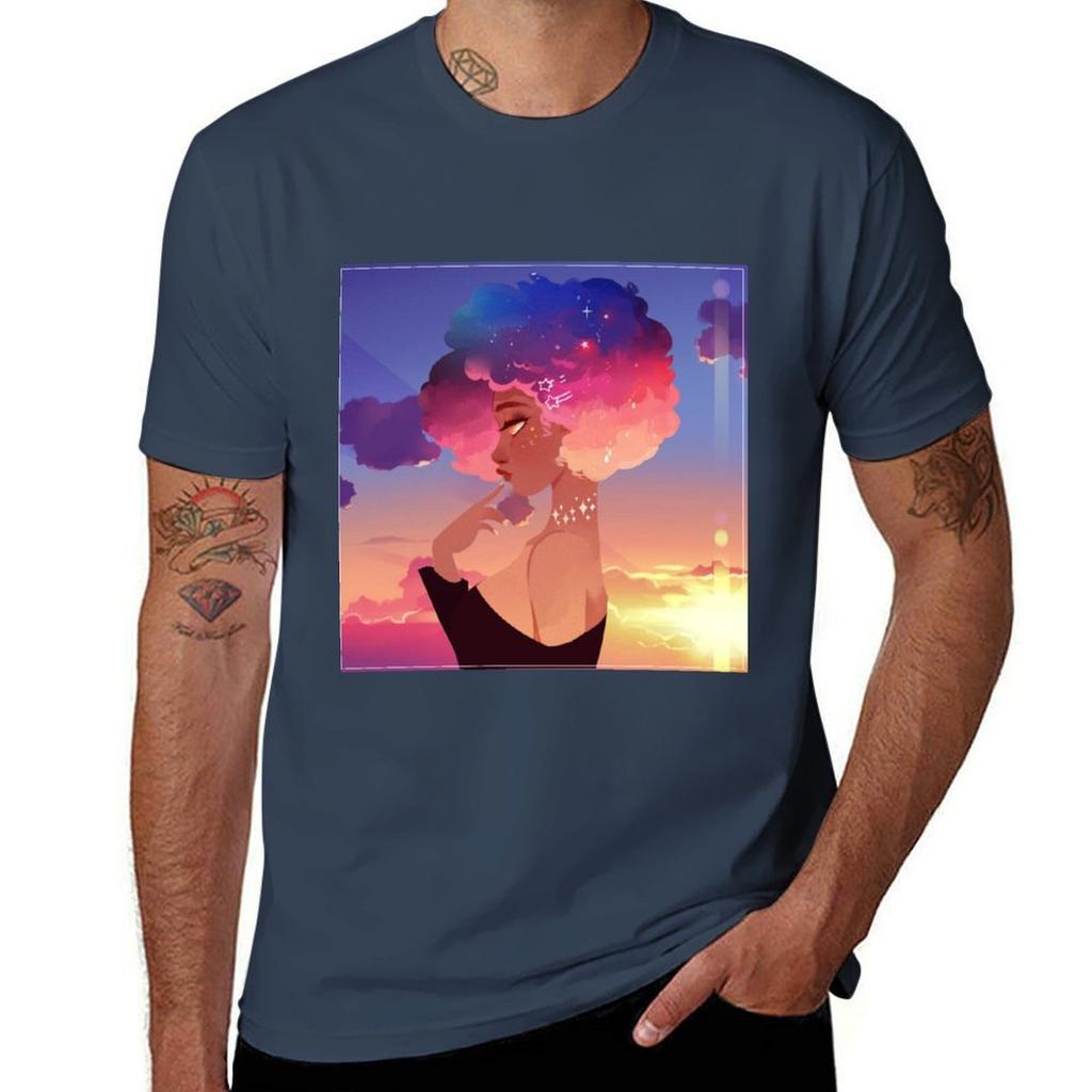 Space Rainbow Afro Tshirt Casual Streetwear Short Sleeve Tee