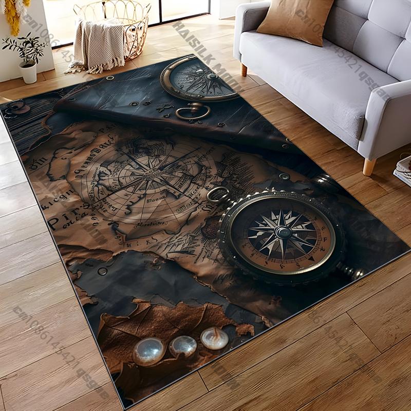 Vintage Nautical Chart Carpet for Living Room Game Rugs Soft Floor Cartoon Rugs Bathroom Rug Mat Yoga Mat Home Rugs for Bedroom