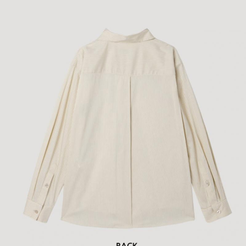 [shs Miss] Stripe Open Collar Pocket Shirt Swwstp12100