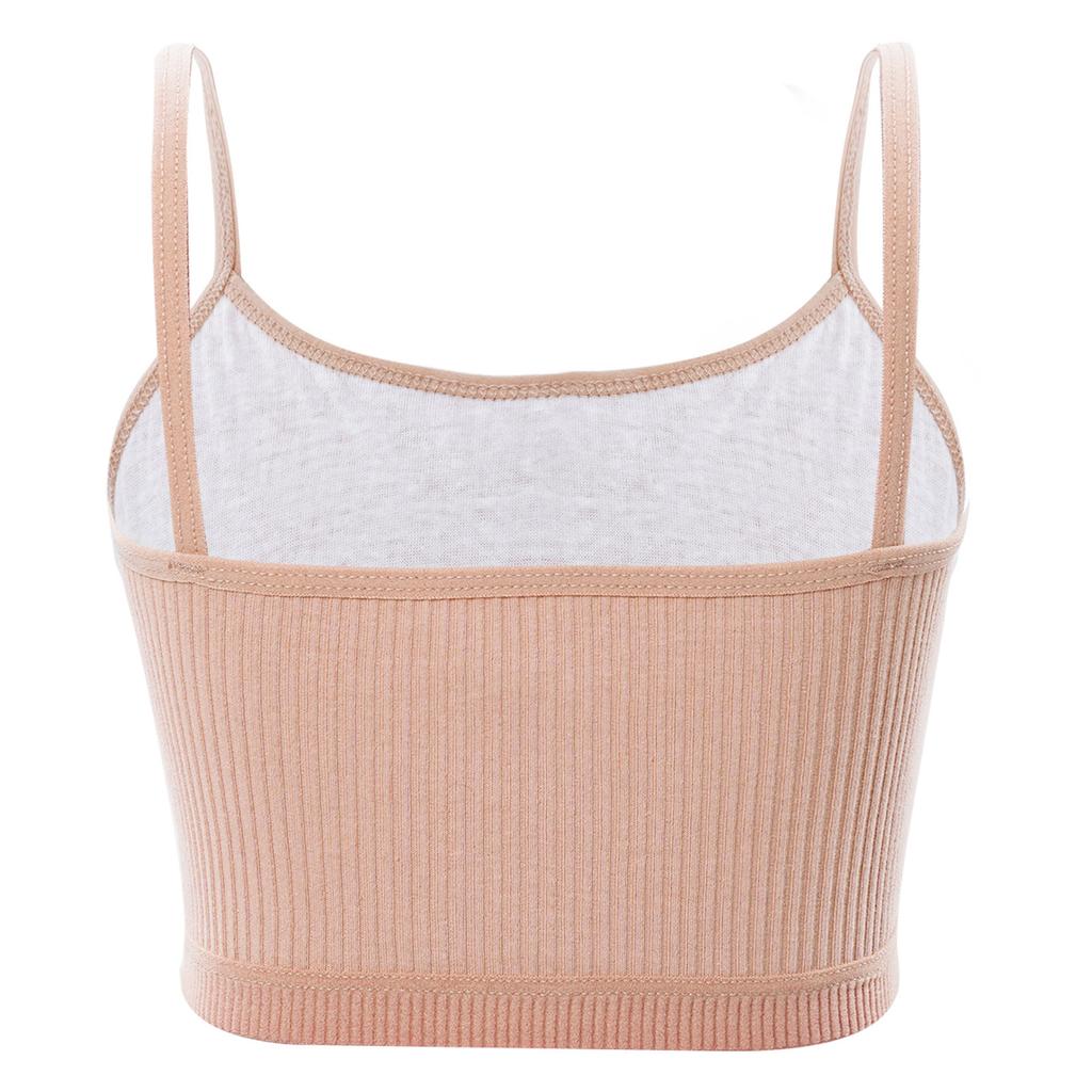 Girls Solid Color Spaghetti Straps Crop Top Ribbed Bra Vest Camisole Sportswear
