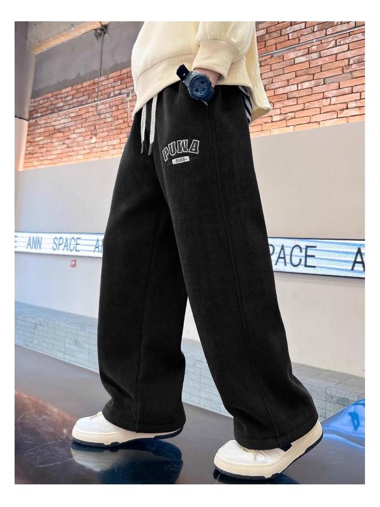 Autumn & Winter Boys' Plus Velvet Casual Straight-Leg Pants